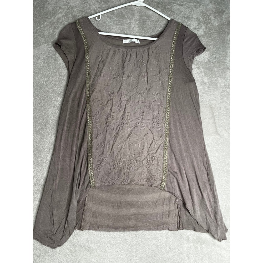 DESIGNhistory‎ Tunic Top Women size S Taupe Embroidered High Low Fairycore Boho